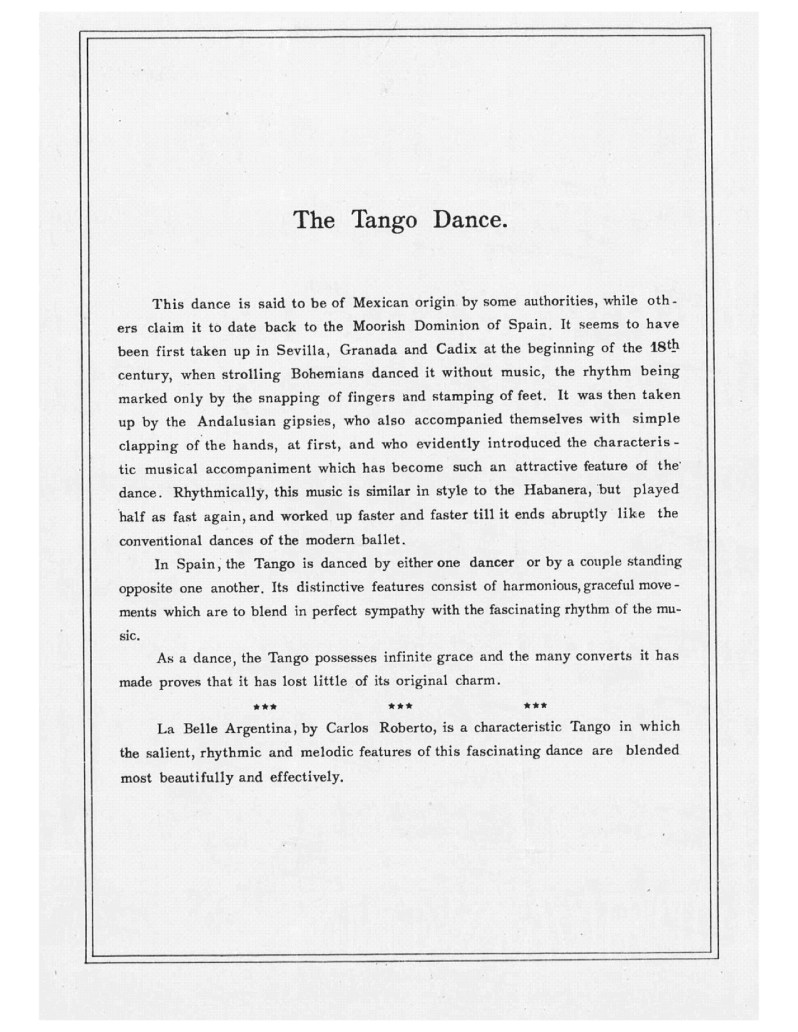 [1912, us] Carlos Roberto - La bella argentina. Tango (Lester S. Levy copy) 1